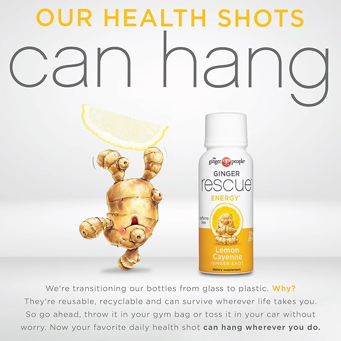 Ginger Rescue Shots by The Ginger People – Energy Boosting, Caffeine Free Energy, Digestive Heath, Lemon & Cayenne Flavor, 2 Fl Oz (Pack of 12)