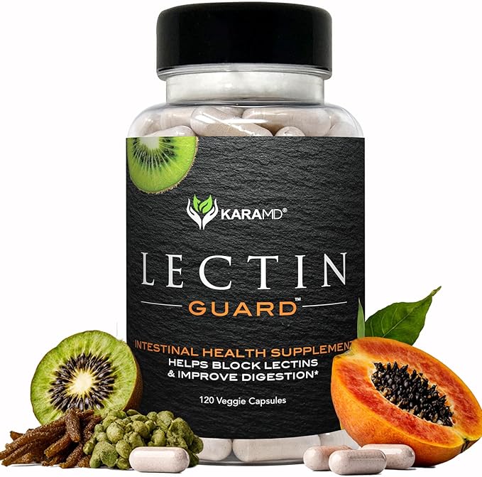 KaraMD Lectin Guard | Colon Cleansing Lectin Blocker | Slippery Elm, Bladderwrack, Sodium Alginate, Okra, Kiwi & Papaya | Gut Health for Women and Men, Non-GMO & Gluten Free 30 Capsules