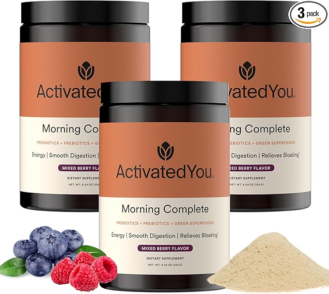 ACTIVATEDYOU Morning Complete Super Greens Powder Drink Mix - Gut Health Boost with Prebiotics, Probiotics, & Antioxidants - 10 Billion CFUs, Mixed Berry Flavor - Greens Superfood Powder - 3 Pack