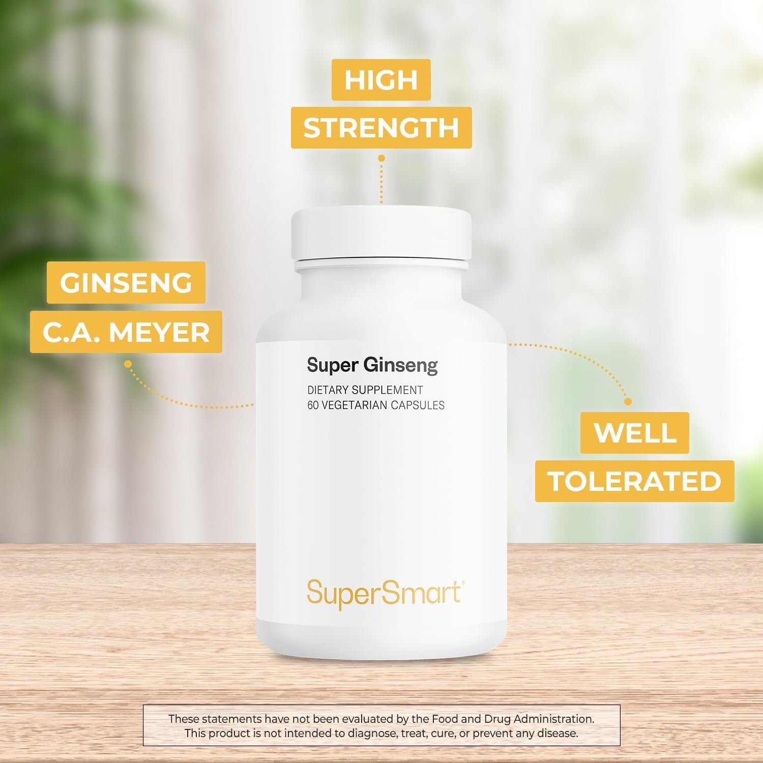 Supersmart - Ginseng 30% 2000mg per Day (High Strength) - Radix Panax Ginseng Supplement - Ginseng CA Meyer 30% Ginsenosides | Non-GMO & Gluten Free - 60 Vegetarian Capsules