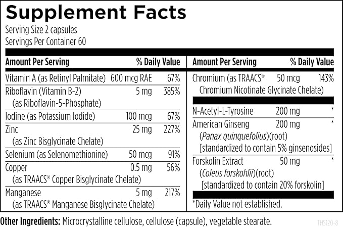 Designs for Health Thyroid Synergy - Thyroid Support Supplement with Iodine, American Ginseng, Selenium, Zinc + Manganese - Vegan Thyroid Vitamins, Gluten Free (120 Capsules)