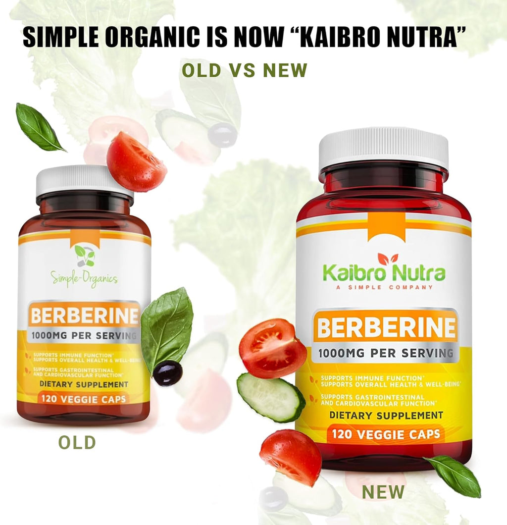 Kaibro Nutra Berberine Supplement 1000mg, Berberine HCL for Immune System, Glucose Support, Circulatory & Gastrointestinal Health, Vegan & Gluten-Free, 120 Capsules