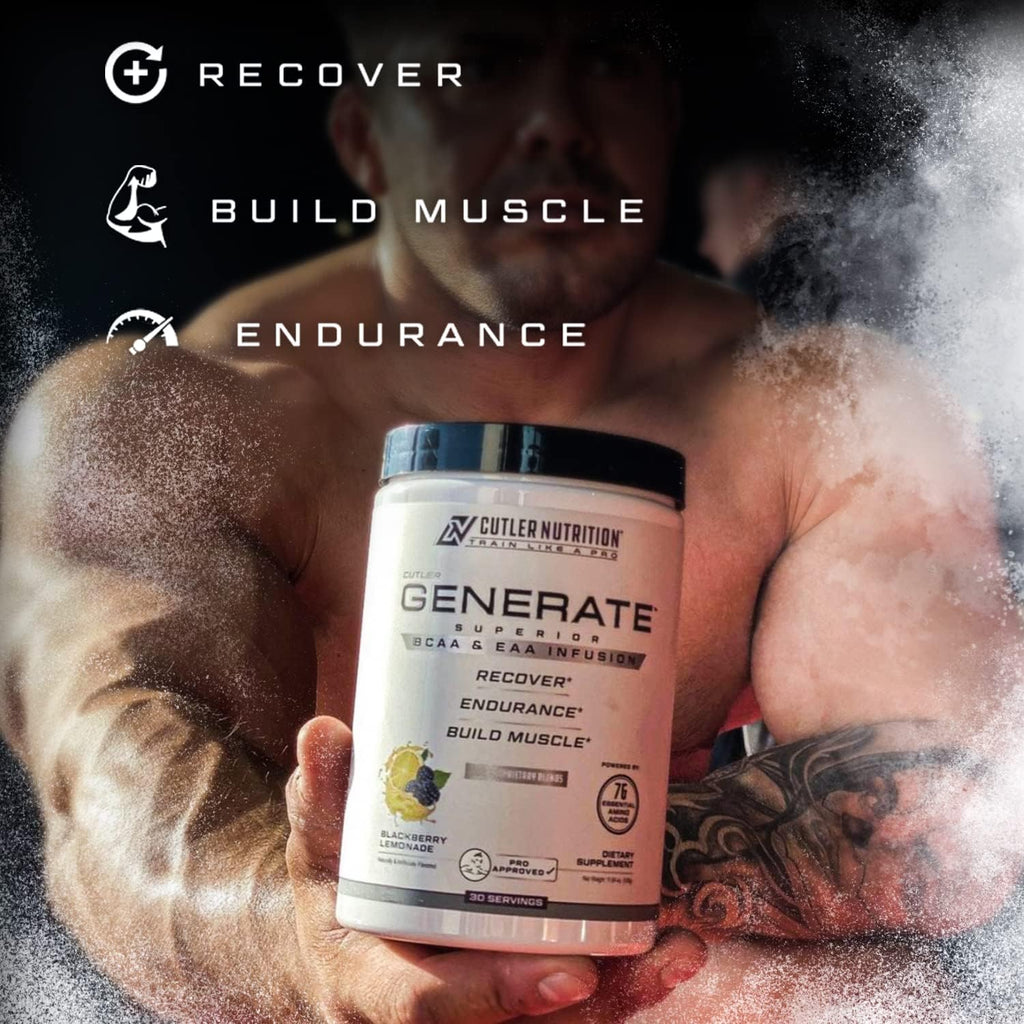 Generate EAA and BCAA Powder: Best Post Workout Recovery Drink and Branched Chain Amino Acids Supplement with Essential Amino Acids, 5g BCAAs, 2g EAAs | BlackBerry Lemonade, 30 Servings
