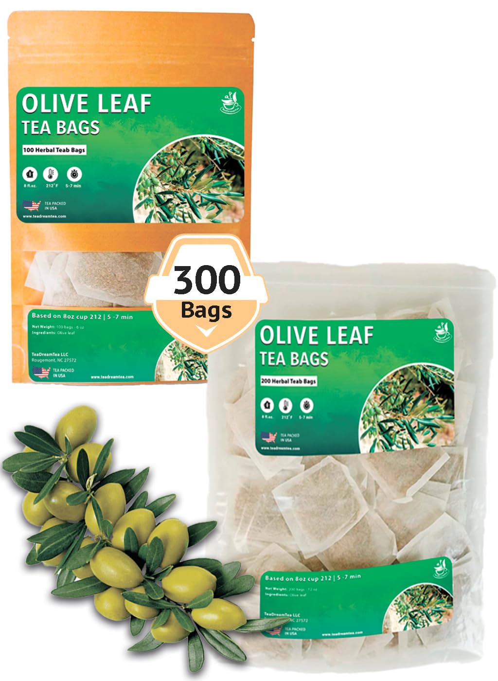 TeaDreamTea Olive Leaf Tea Bags - 300 Count, Natural Caffeine-Free | Herbal Tea for Blood Pressure | Antioxidant & Immune Support