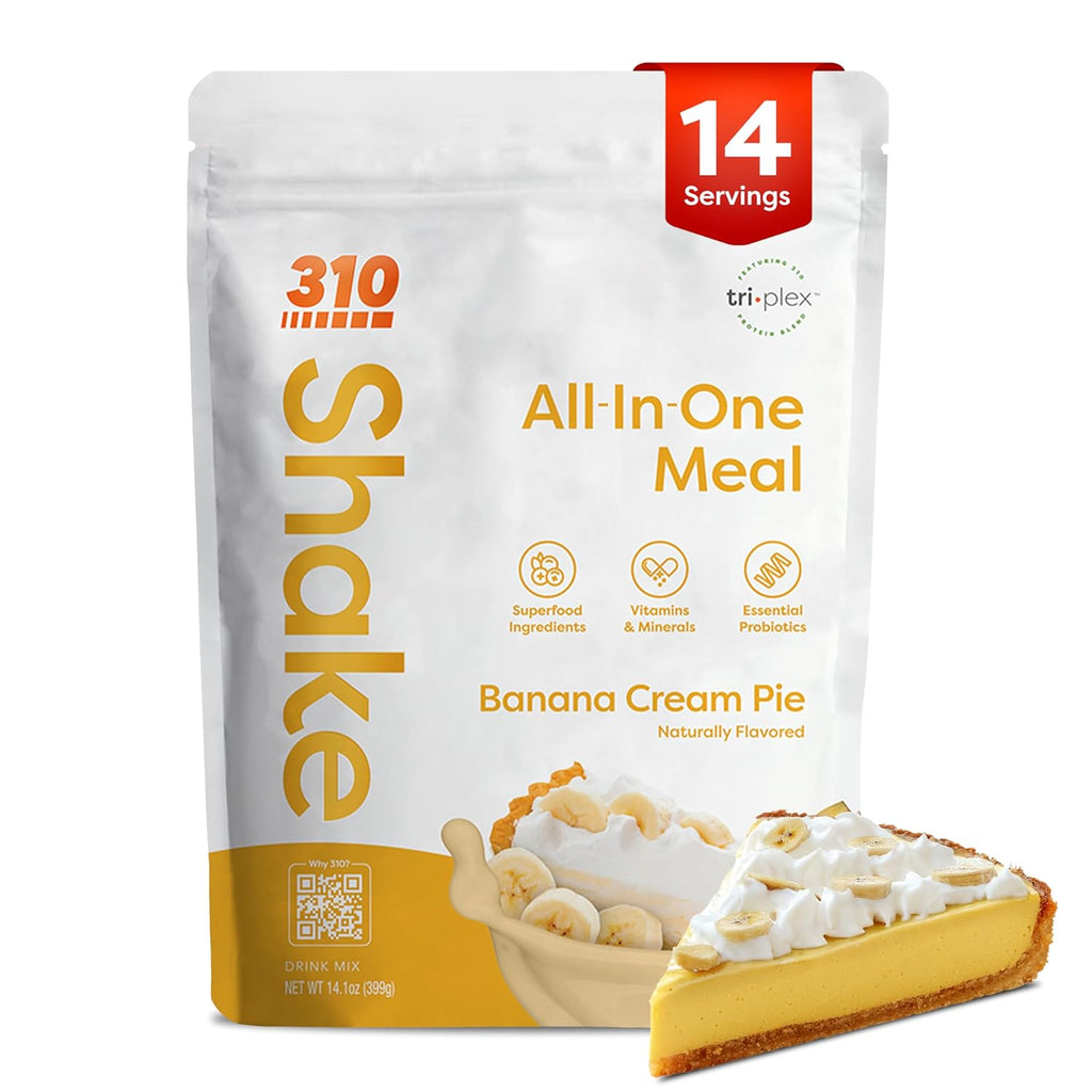 310 Nutrition All-in-One Plant-Based Meal Replacement Shake - High-Fiber Protein with Probiotics, Digestive Enzymes & Adaptogens - Vegan, Low Carb, Keto-Friendly Superfood Blend - Banana Cream Pie - 14 Servings