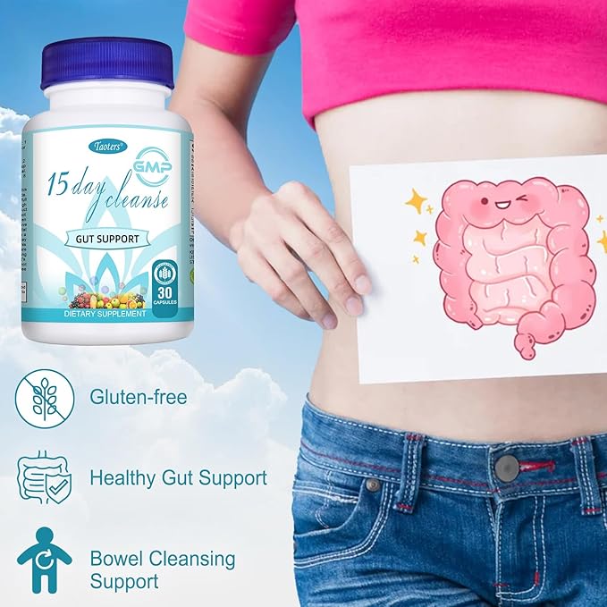 15 Day Cleanse Gut Support 1 Pack, Detox Supplement with Senna, Cascara Sagrada & Psyllium Husk, for Men and Women | 30 Capsules