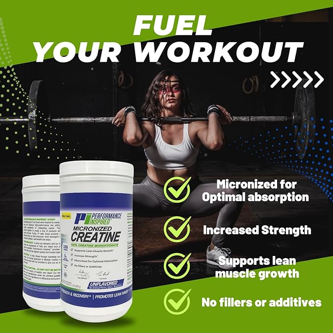 PERFORMANCE INSPIRED Nutrition Micronized Creatine Monohydrate – 100% Pure, Unflavored – 5G Per Serving – 100 Servings – 1.1 LB