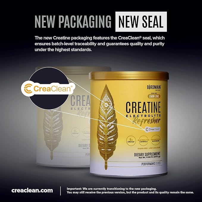 BIRDMAN Creatine Refresher | Creatine Monohydrate Powder with Electrolytes, Magnesium Glycinate & Vitamins | Creaclean Seal | Sugar Free, Low Calorie | Lemon Lime | 30 Servings