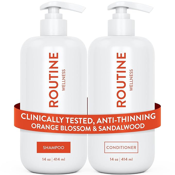 Routine Wellness Anti-Thinning Volumizing Shampoo and Conditioner Set for Thinning Hair & Hair Loss - Grow Your Confidence with Biotin & DHT Blockers - Orange Blossom & Sandalwood Set
