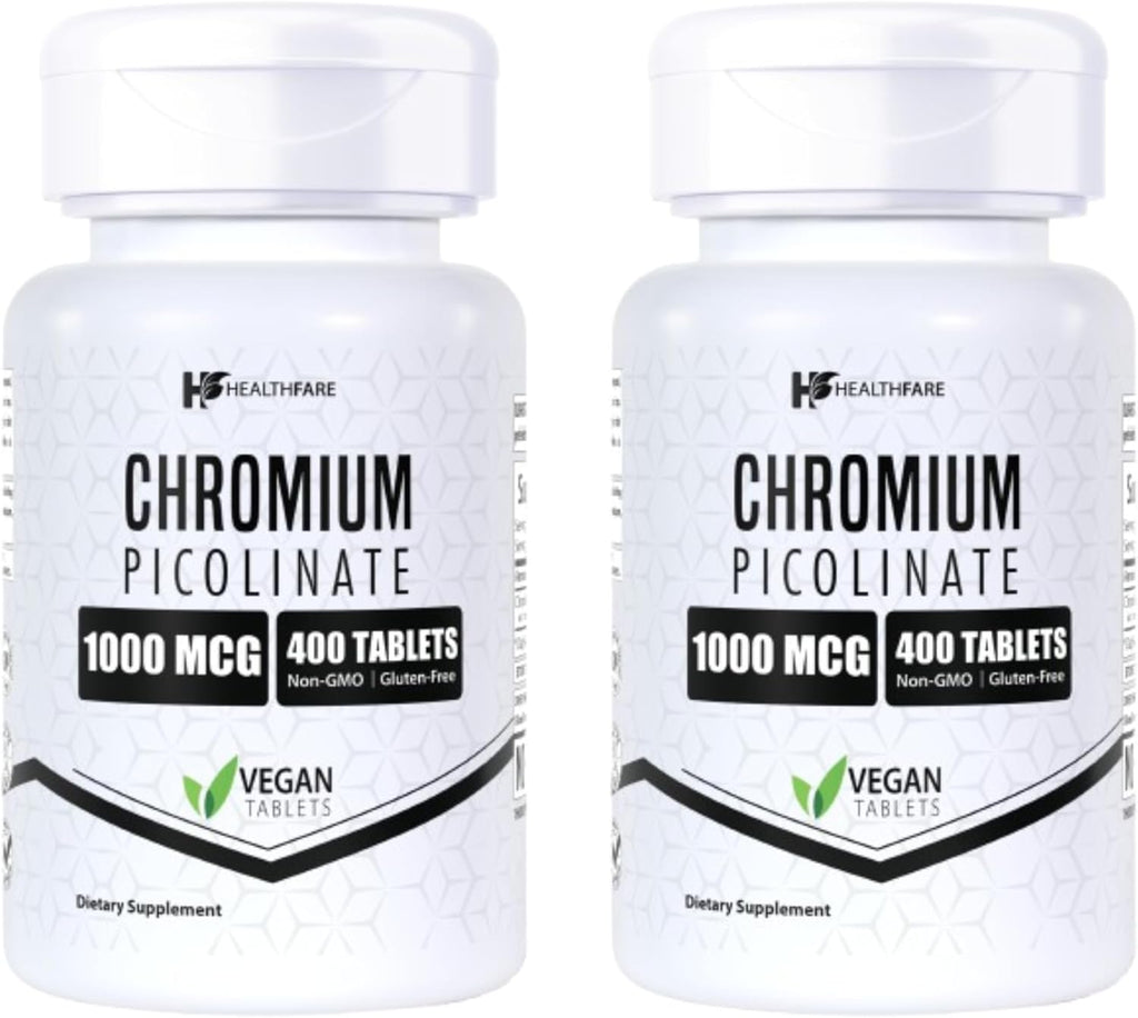 Chromium Picolinate 1000mcg | Pack of 2 | 400 Tablets Each | Gluten-Free | Non-GMO | Made in USA
