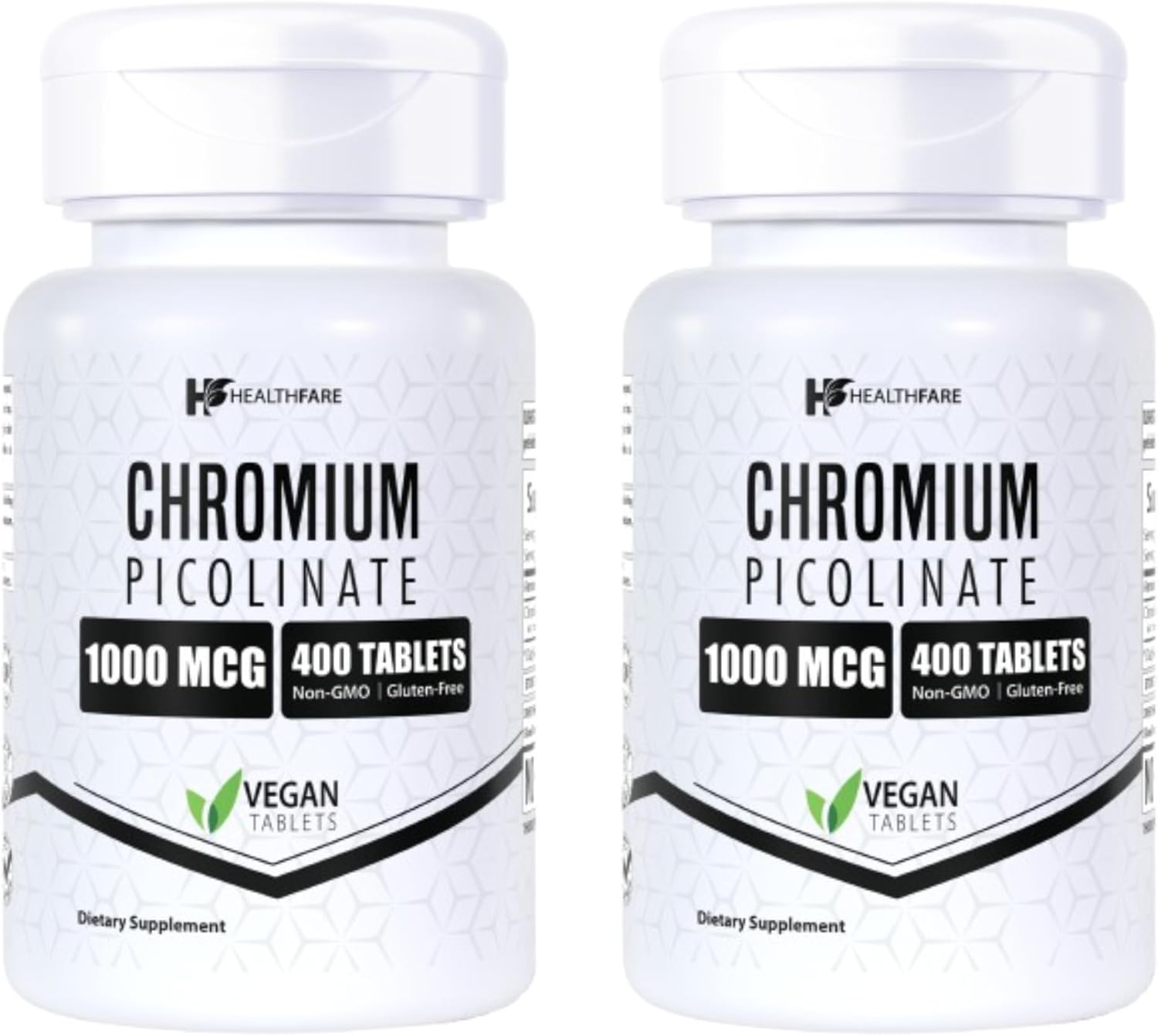 Chromium Picolinate 1000mcg | Pack of 2 | 400 Tablets Each | Gluten-Free | Non-GMO | Made in USA