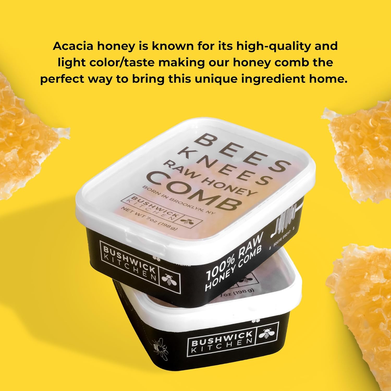 Bees Knees Raw Honeycomb, All Natural Acacia Honey Comb - Raw, Edible, Sweet & Delicious, Double Sealed Packaging for Freshness, 7oz