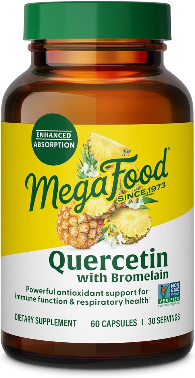 MegaFood Quercetin with Bromelain Supplement, Respiratory & Seasonal Immune Support Supplement, Quercetin 500mg Capsules & Enhanced Absorption, Vegan, Gluten-Free, 60 Capsules, 30 Servings
