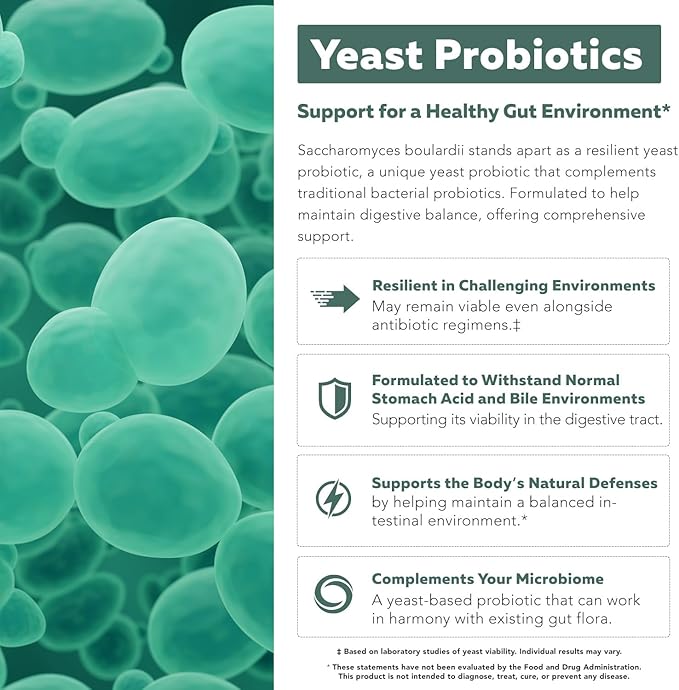 Organic Saccharomyces Boulardii - 10 Billion CFU - Clinically Validated CNCM I-1079 Probiotic Strain - Gut, Digestion & Healthy Bowel Support - First Organic Form of S. Boulardii Probiotic - 60 Count
