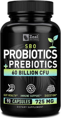 Probiotics and Prebiotics + SBO Probiotics (60 Billion CFU | 90 Capsules) Acidophilus Probiotic w. Saccharomyces Boulardii, Bifidobacterium + Spore Probiotic & Organic Sprouted Prebiotic Fiber Blend