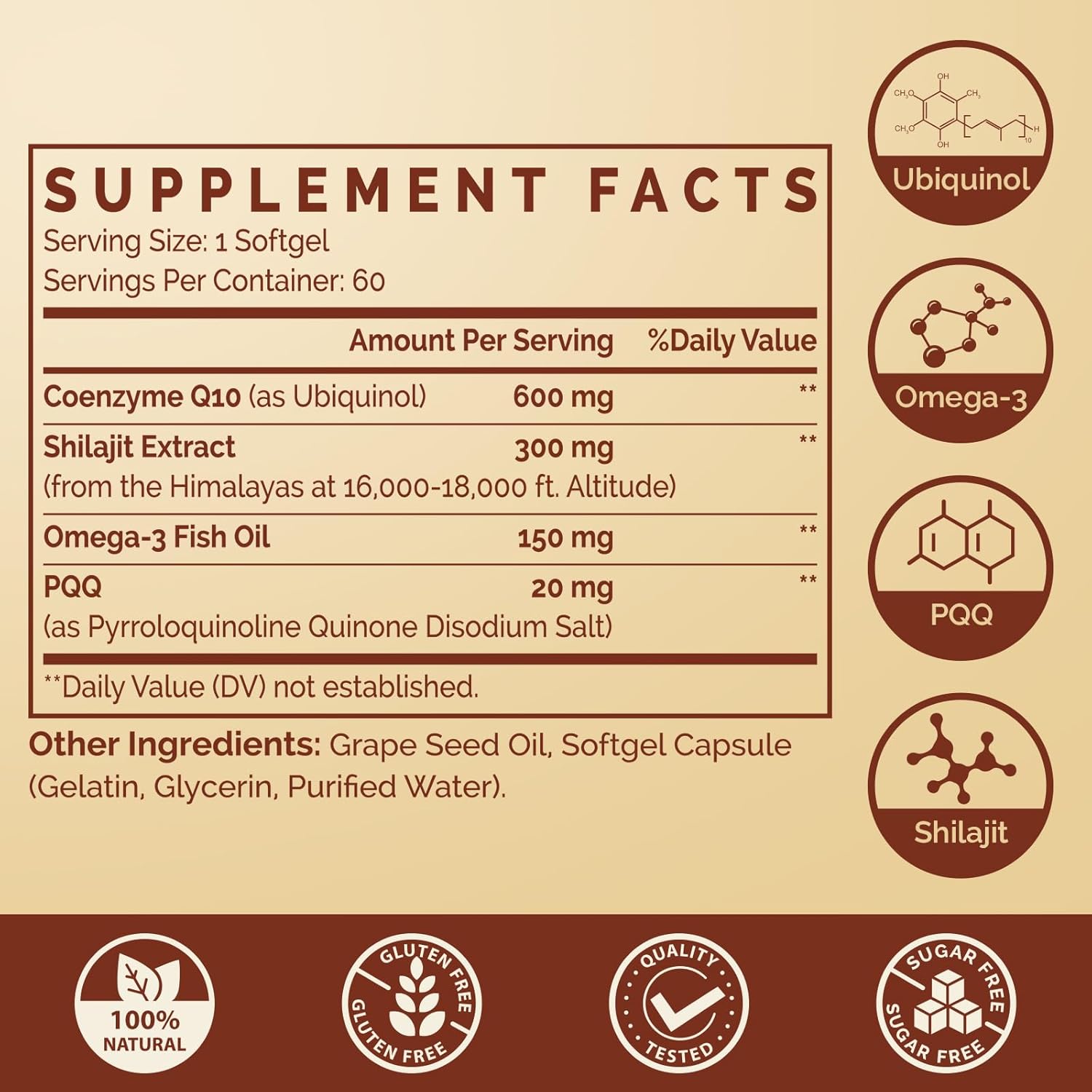 Ubiquinol CoQ10 600 MG Softgels with Omega-3 & Shilajit & PQQ, Advanced Dual-Delivery Coenzyme-Q10, Active CoQ10 Ubiquinol Supplement for Fertility, Antioxidant, Heart, Brain & Energy, 60 Servings