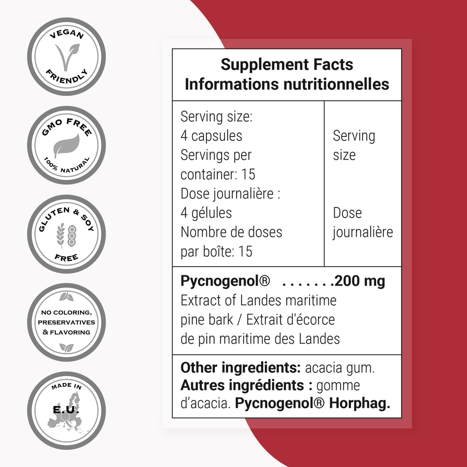 Supersmart Pycnogenol 200mg per Day (Patented & Highly Bioavailable) - French Maritime Pine Bark Extract | Non-GMO & Gluten Free - 60 Vegetarian Capsules
