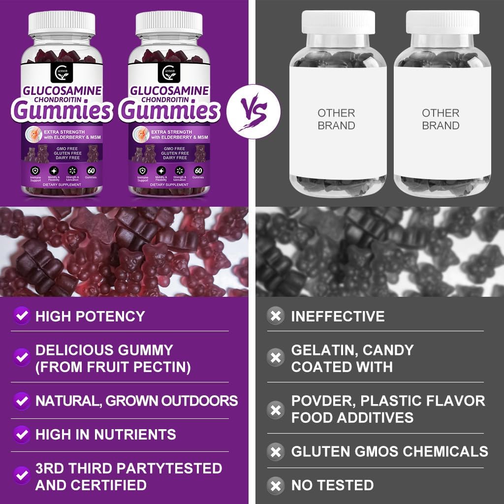Glucosamine Chondroitin Gummies with MSM & Elderberry – Extra Strength Mobility & Flexibility Support, Antioxidant Immune Supplement for Adults, Men & Women - 60 Chondroitin Gummies (3 Pack)