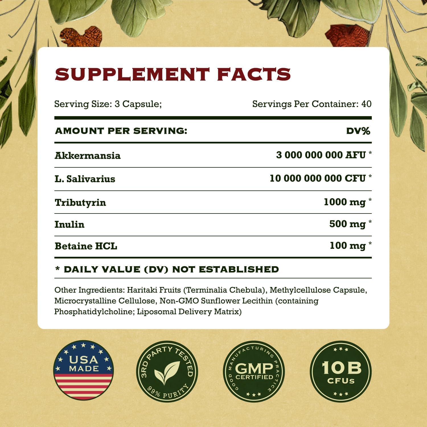 Akkermansia Muciniphila Probiotics and Prebiotics - GLP 1 Booster w/Lactobacillus Salivarius | Fiber Supplement Gut Health & Digestive Health | Women Probiotic Akkermansia Light (2)