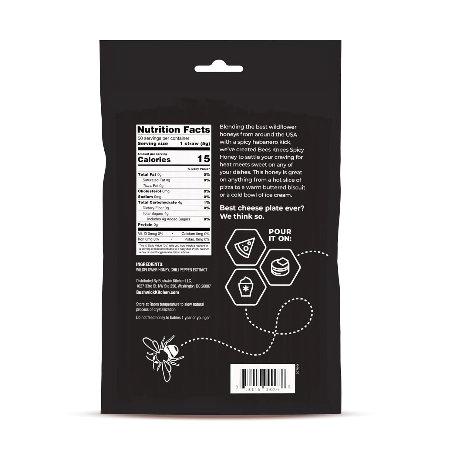 Bees Knees Spicy Raw Honey Sticks, 50 Count of Raw Honey Sticks for Tea, Made in the USA, Sweet with a Kick, Pure & All Natural, Unfiltered & Gluten Free, 50 Straws