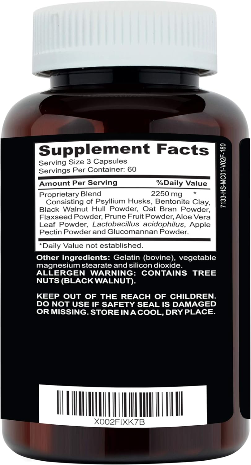 Clinical Daily Regular Cleanse Plus Natural Probiotic - Colon Cleanse & Gut Detox Supplement - Assists with Energy and Constipation Relief - Herbal Dietary Fiber Psyllium Husk Capsules - 180 Count