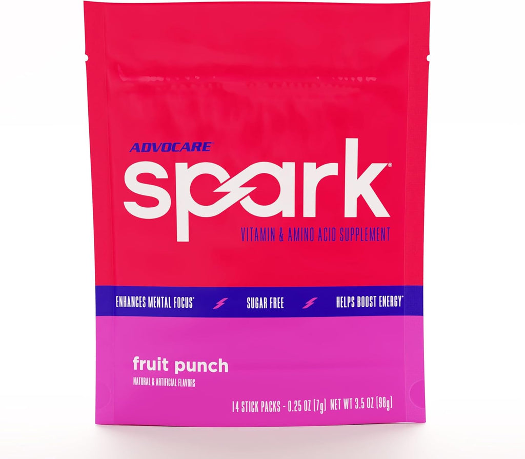 AdvoCare Spark Vitamin & Amino Acid Supplement - Focus & Energy Drink Powder Mix with Vitamin A, B-6, C & E - Also Includes L-Carnitine & L-Tyrosine - Fruit Punch, 14 Stick Packs