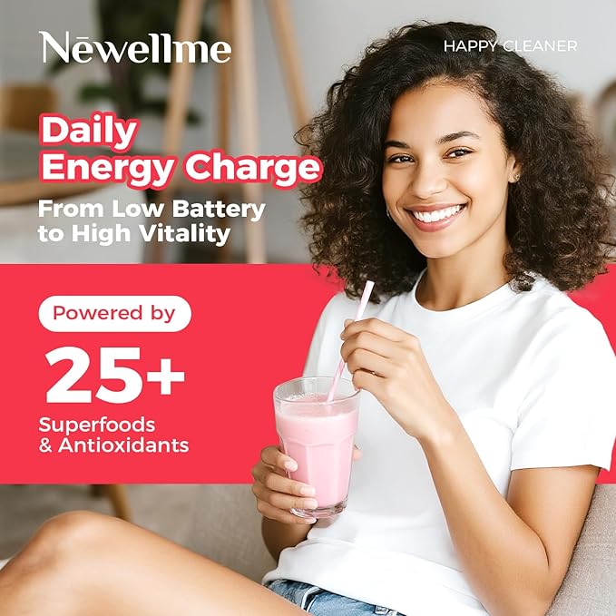 NEWELLME Happy Cleaner Digestive Supplement Powder, Gut Health Drink Mix with Probiotics, Digestive Enzymes & Fiber, Supports Digestion and Bloating, Berry Flavor, 14 Sachets