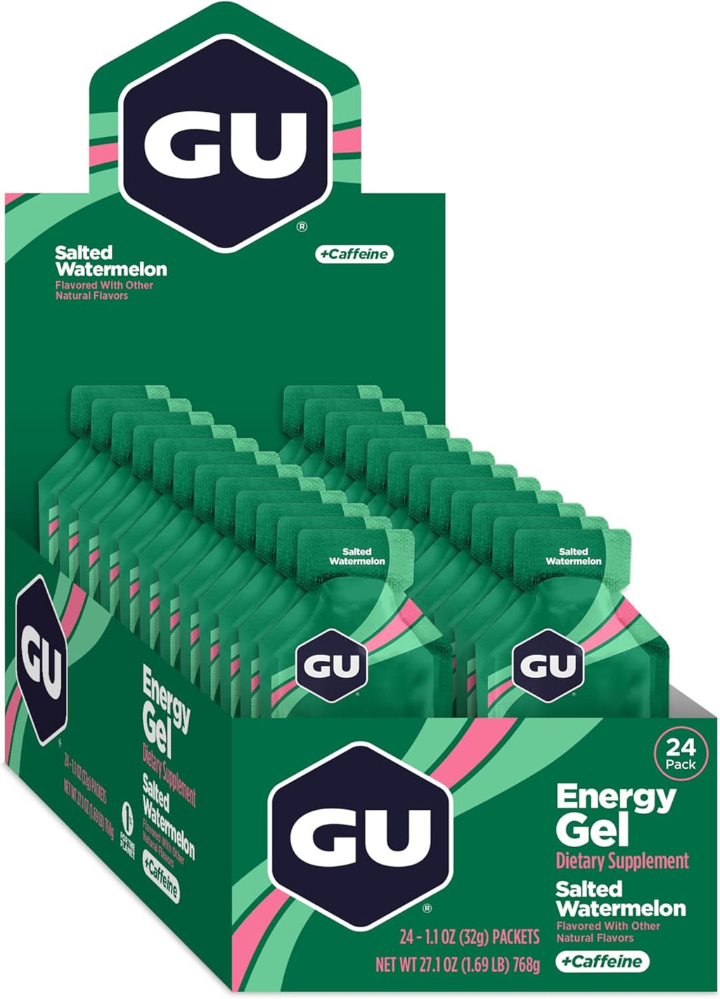 GU Energy Original Sports Nutrition Energy Gel, Salted Watermelon, 26.4 Oz, 24 Count