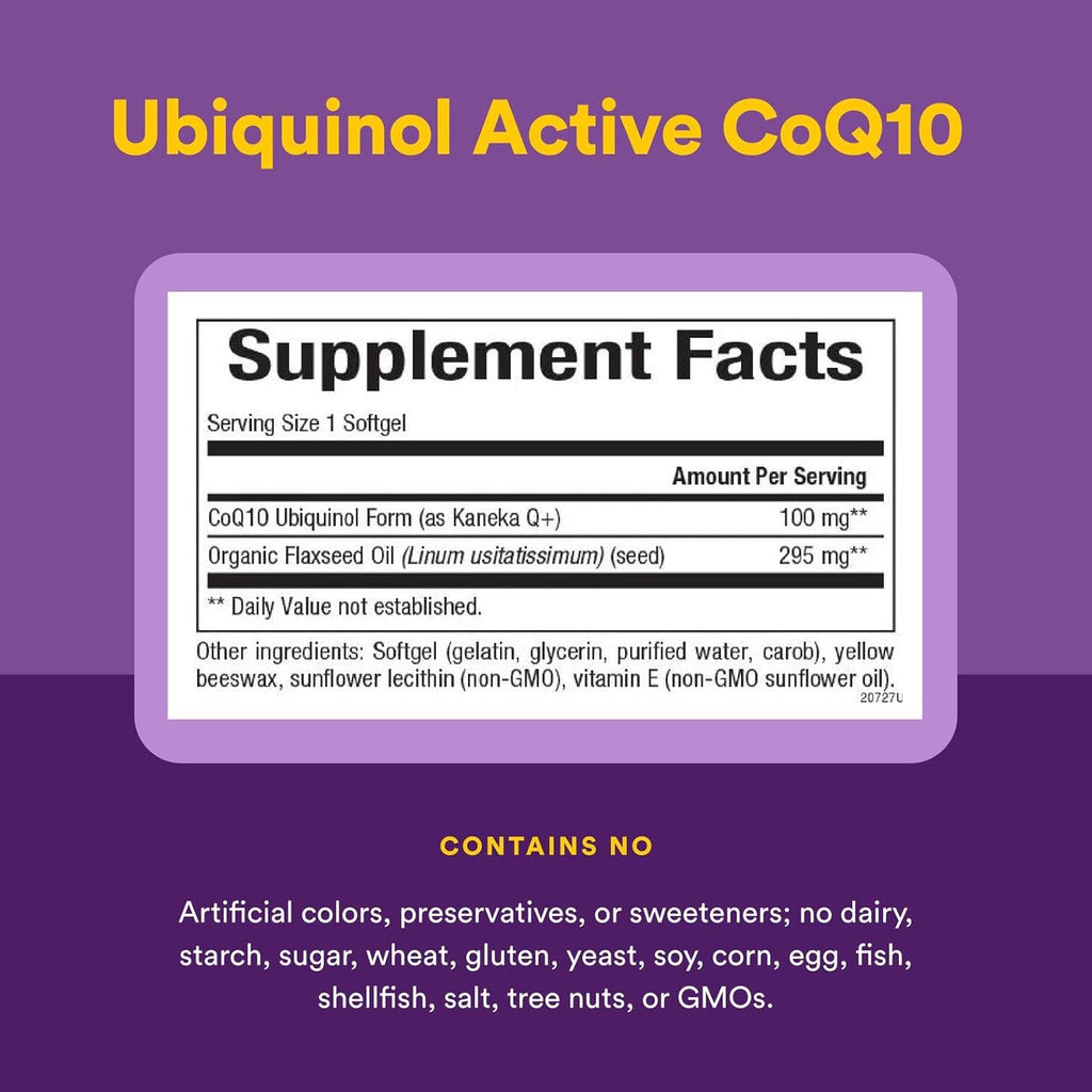 Natural Factors Ubiquinol Active CoQ10 100 mg, High-Absorption Coenzyme Q10 Supplement for Energy, Heart and Cognitive Support, 120 Softgels