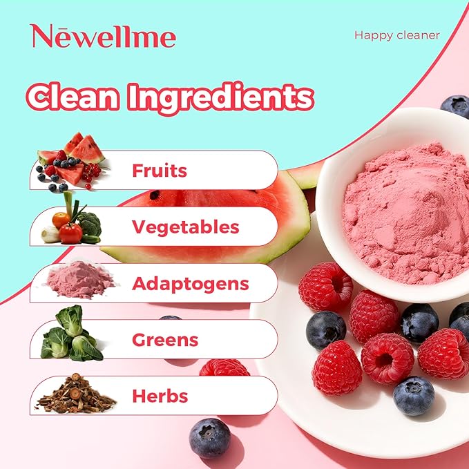 NEWELLME Happy Cleaner Digestive Supplement Powder, Gut Health Drink Mix with Probiotics, Digestive Enzymes & Fiber, Supports Digestion and Bloating, Watermelon & Berry Variety, 28 Sachets (2 Boxes)