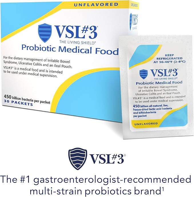 VSL#3® Probiotic Powder for Digestive Health, IBS & UC Symptoms - 450B CFUs, High-Potency, Multi-Strain, Live, Refrigerated Probiotic, Medical Food for Gut Health Support in Men & Women, 60 Pack