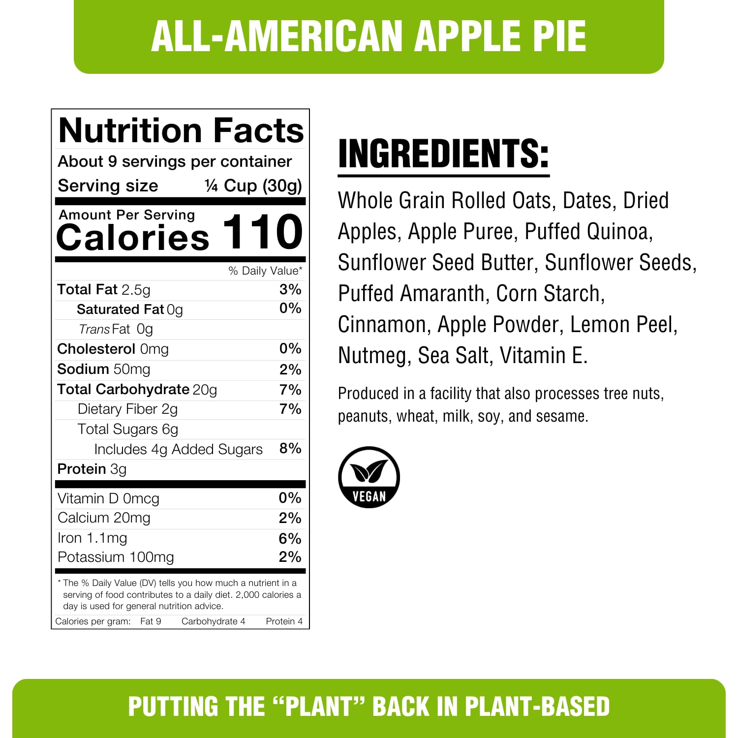 PLANTSTRONG All American Apple Pie Granola Snack Mix - Whole Grain, Naturally Sweetened With Fruit, Plant Based, Oil Free - Pack of 4 x 9oz Bags