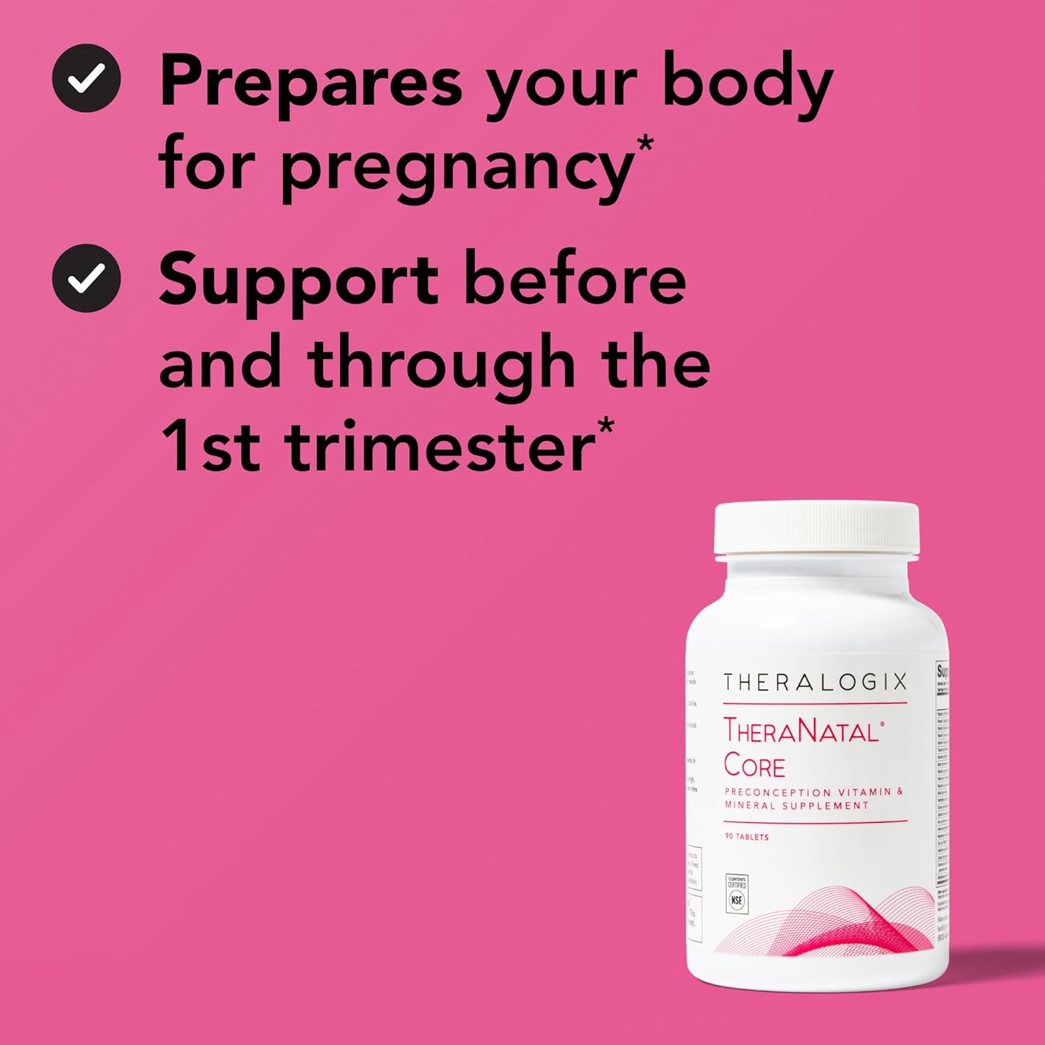 Theralogix TheraNatal Core Preconception Vitamin Supplement - 90-Day Supply - Prenatal Vitamins & Fertility Supplement for Women with Folate, Vitamin D3, Choline & More* - NSF Certified - 90 Tablets