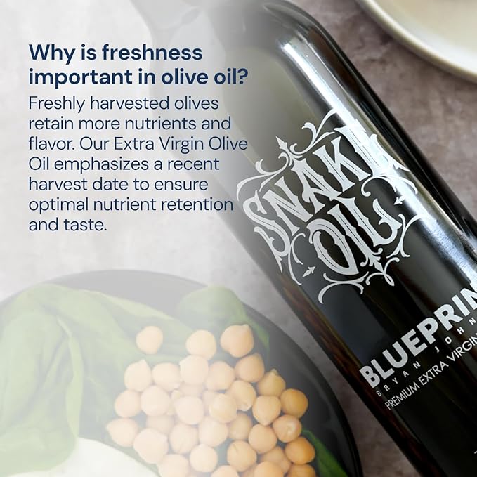 Blueprint Bryan Johnson Olive Oil – Snake Oil- High Polyphenol Extra Virgin Olive Oil (400+ mg/kg) – Cold Pressed, Early Harvest, First Cold Press EVOO – Keto, Paleo, Non-GMO – 750ml Glass Bottle