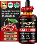 Venture Pal 11-in-1 Vitamin B Complex Liquid Drops, B12 Methylcobalamin | B9 Folic | B1,B2,B3,B5,B6,B7 - Vitamin C, Choline, Inositol, Immune & Energy Metabolism, Brain & Heart Support