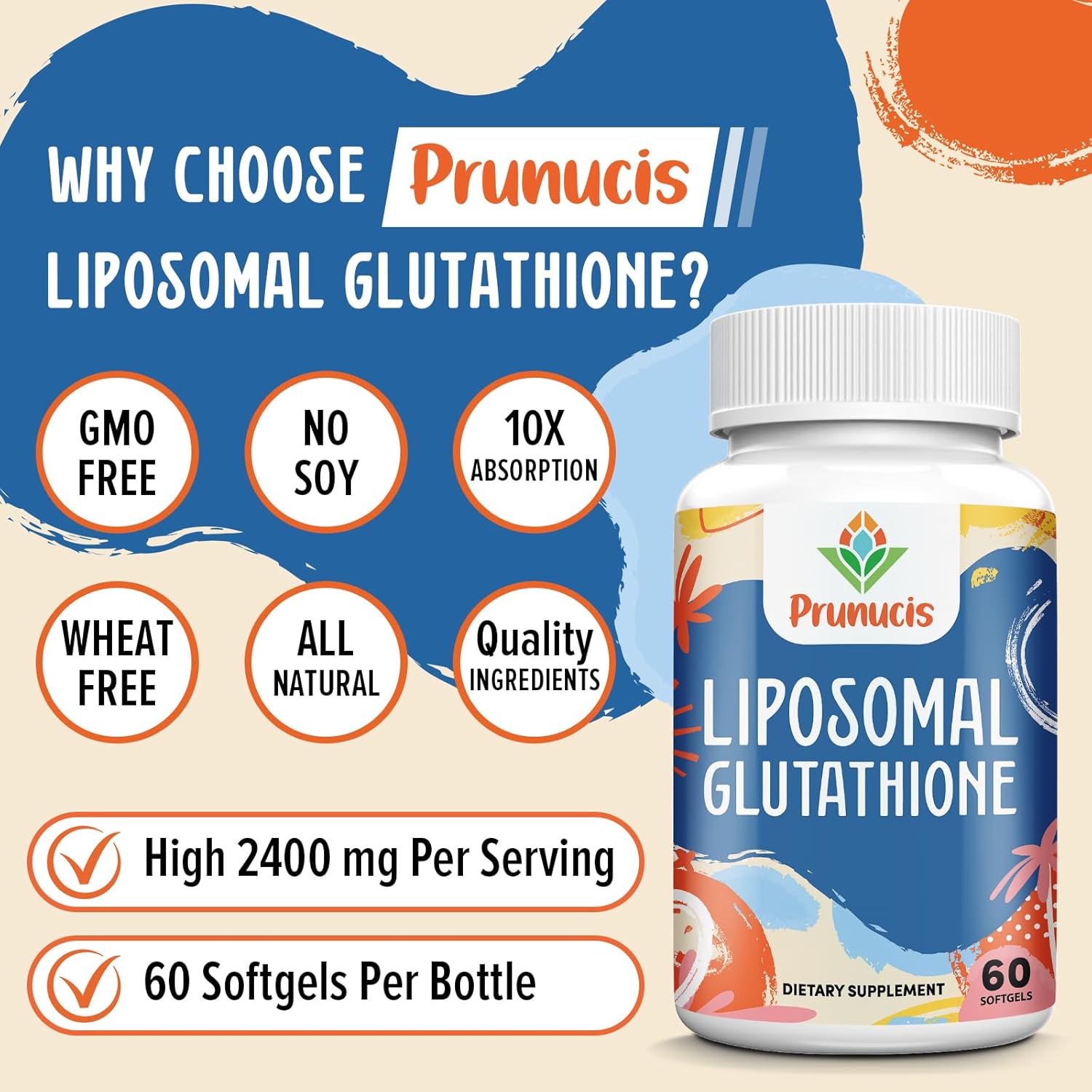 2400MG Liposomal Glutathione, with Vitamin C, Milk Thistle & Alpha-Lipoic Acid, Master Antioxidants, Pure Reduced L-Glutathione - Immune System, Cell Repair, Energy, High Absorption, 120 Softgels