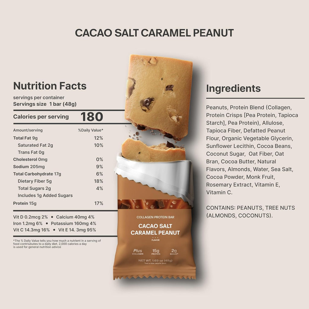 Stars + Honey Protein Bars- Cacao Salt Caramel Peanut,15g Protein, 2g Sugar, w/ Collagen Keto Friendly Snack - Gluten, Dairy, & Soy Free - High-Protein Snacks for Energy & Recovery-10 pack