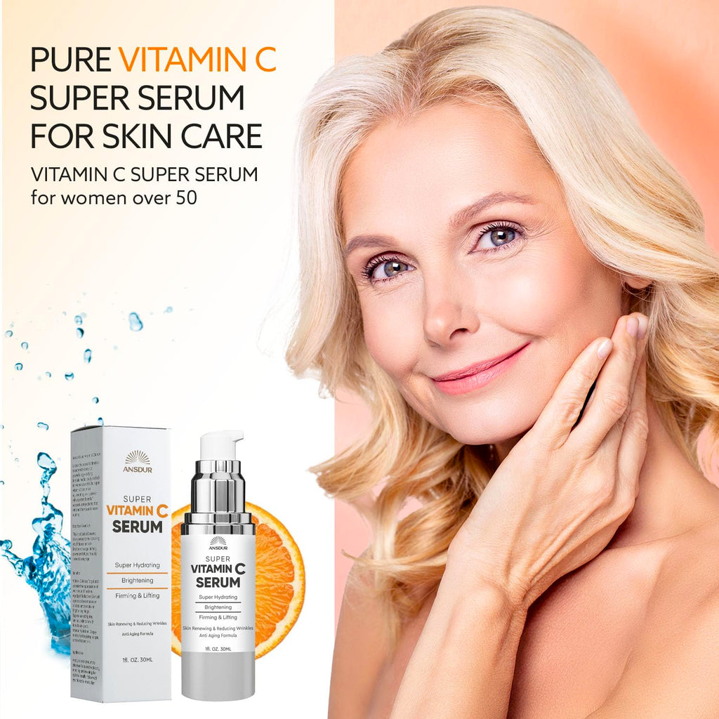 Super Vitamin C Serum for Women over 70: Hyaluronic Acid Serum for Face, Dark Spot Remover and Wrinkle Reduction - Lifting, Smoothing, Moisturizing, All in One Skin Care Formula, 1 fl oz
