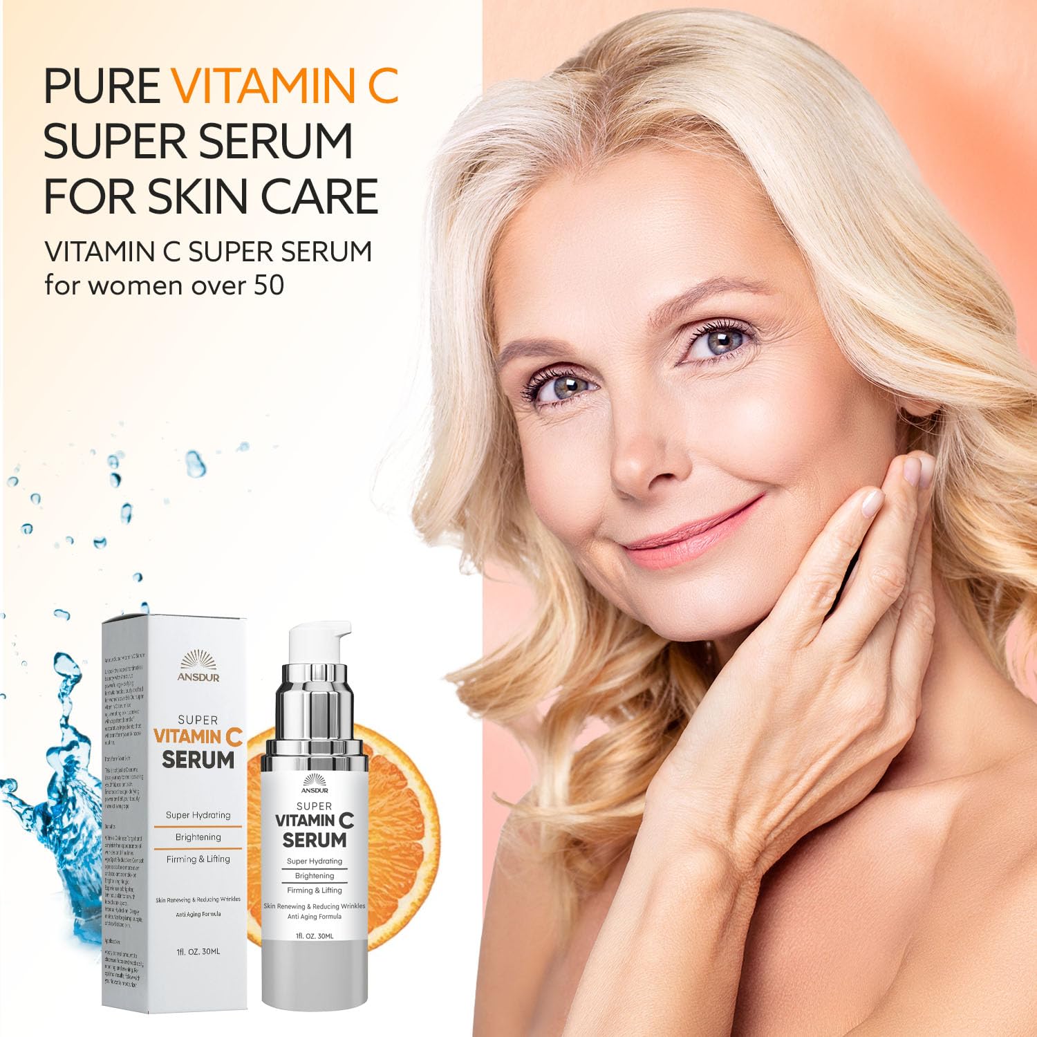 Super Vitamin C Serum for Women over 70: Hyaluronic Acid Serum for Face, Dark Spot Remover and Wrinkle Reduction - Lifting, Smoothing, Moisturizing, All in One Skin Care Formula, 1 fl oz