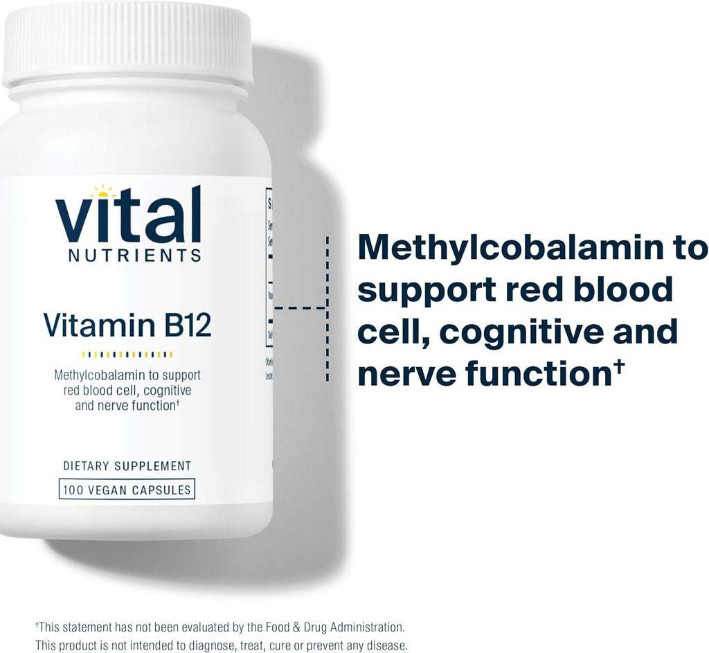 Vital Nutrients Vitamin B12 1000mcg - Vegan - Methylcobalamin for Metabolism, Cognitive & Nervous System Health* - High-Potency B12 Supplement - Gluten, Dairy, Soy Free - 100 Capsules