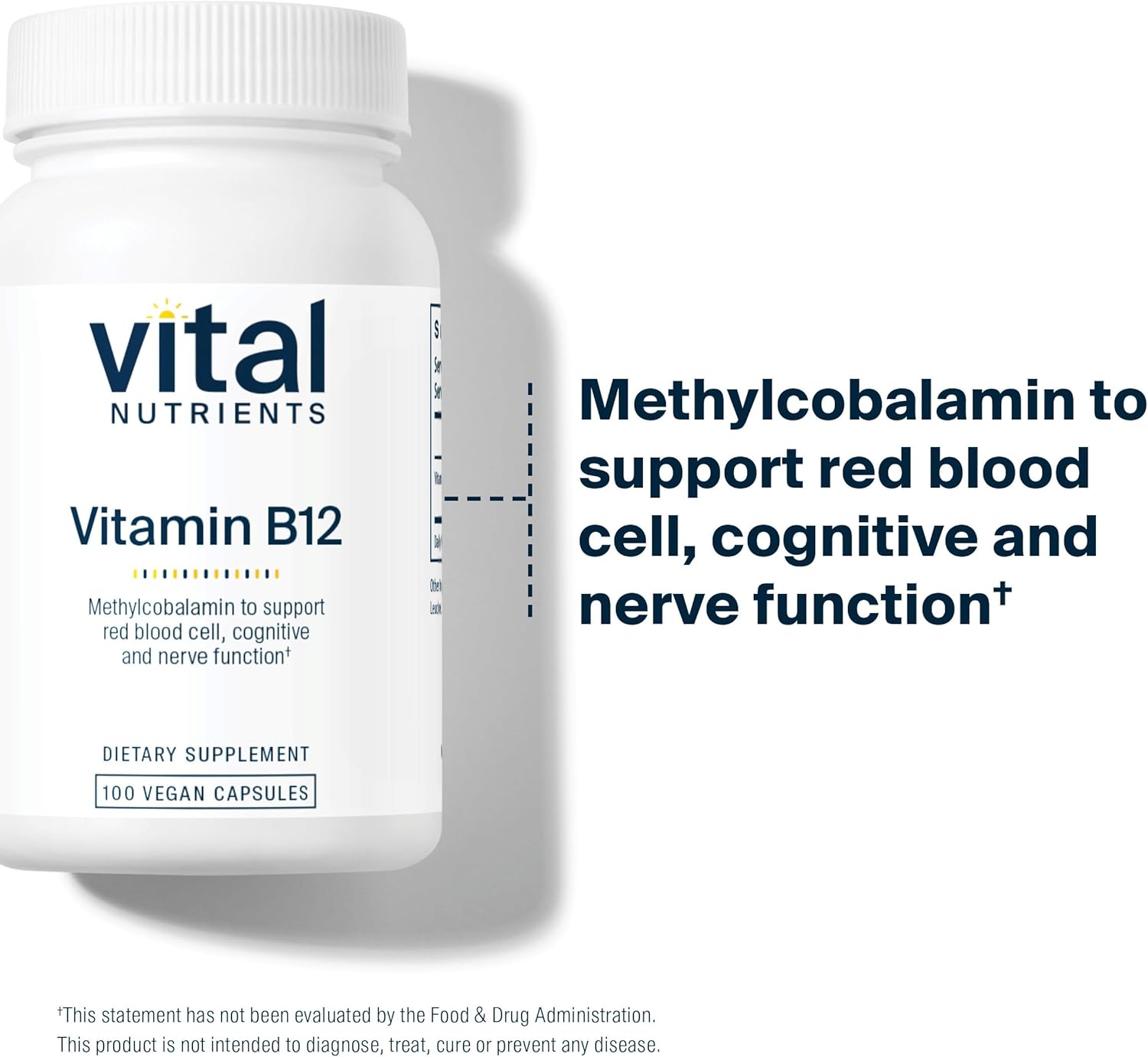 Vital Nutrients Vitamin B12 1000mcg - Vegan - Methylcobalamin for Metabolism, Cognitive & Nervous System Health* - High-Potency B12 Supplement - Gluten, Dairy, Soy Free - 100 Capsules