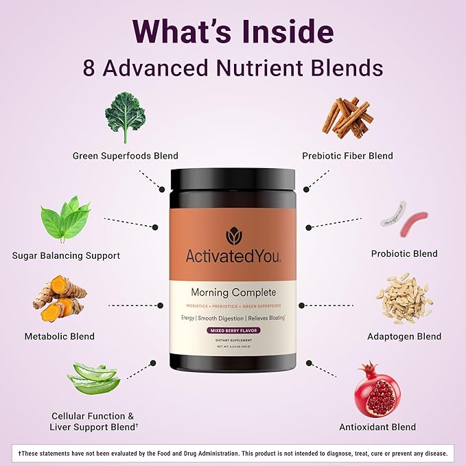 ACTIVATEDYOU Morning Complete Super Greens Powder Drink Mix - Gut Health Boost with Prebiotics, Probiotics, & Antioxidants - 10 Billion CFUs, Mixed Berry Flavor - Greens Superfood Powder - 3 Pack