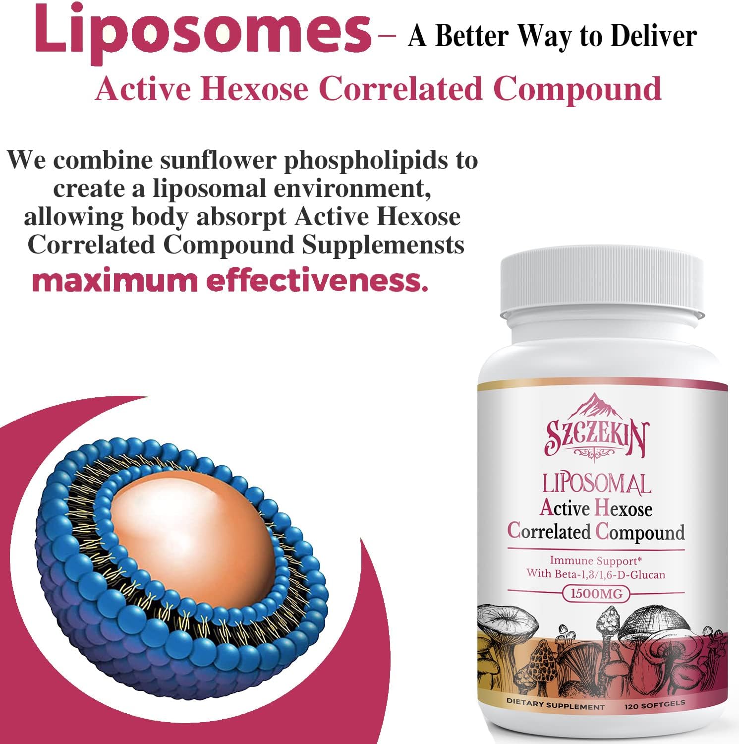 1500mg Liposomal Active Hexose Correlated Supplement,360 Soft Gels Beta-Glucans with Natural Mushroom Extract, Immune System, Liver Function, Maintain T-Cell & Killer Cell Activity