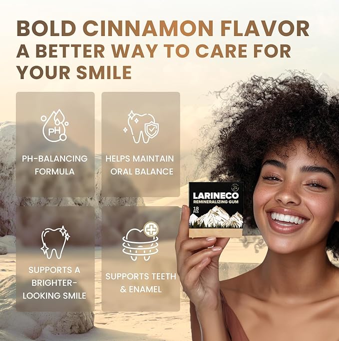 Larineco Remineralizing Gum with Nano Hydroxyapatite & Xylitol – Sugar-Free Cinnamon Xylitol Gum – Plastic-Free, Dye-Free, Aspartame-Free – Natural Base – 36 Pieces, Cinnamon