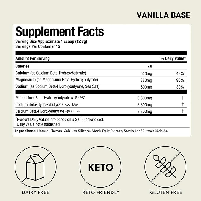 Perfect Keto Exogenous Ketones Powder, BHB Salts Supplement for Ketosis & Fasting, Plus Electrolytes for Hydration, Caffeine Free Energy, Keto Diet, Focus & Workout Support, Vanilla, 6.7 oz