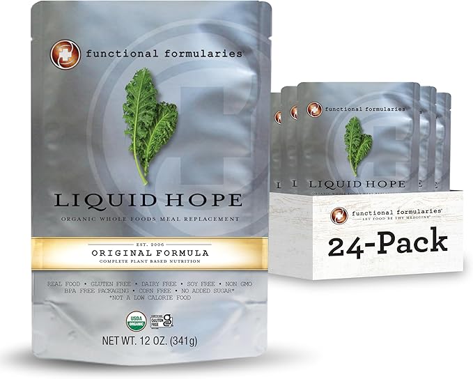 FUNCTIONAL FORMULARIES Liquid Hope Organic Tube Feed Formula, 23g Protein, 8g Fiber, Meal Replacement, 12 Oz (24 Pack)