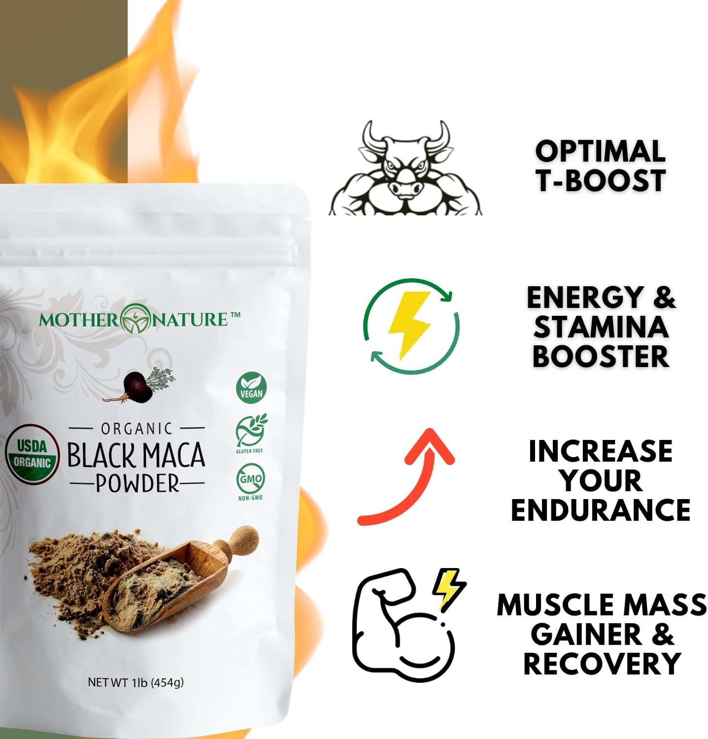 Organic, Raw Peruvian Black Maca Root Powder - Premium USDA Certified, Ideal for Men & Women, Boost Workouts, Enhance Muscle Recovery, Non-GMO, Vegan Superfood, 16 oz
