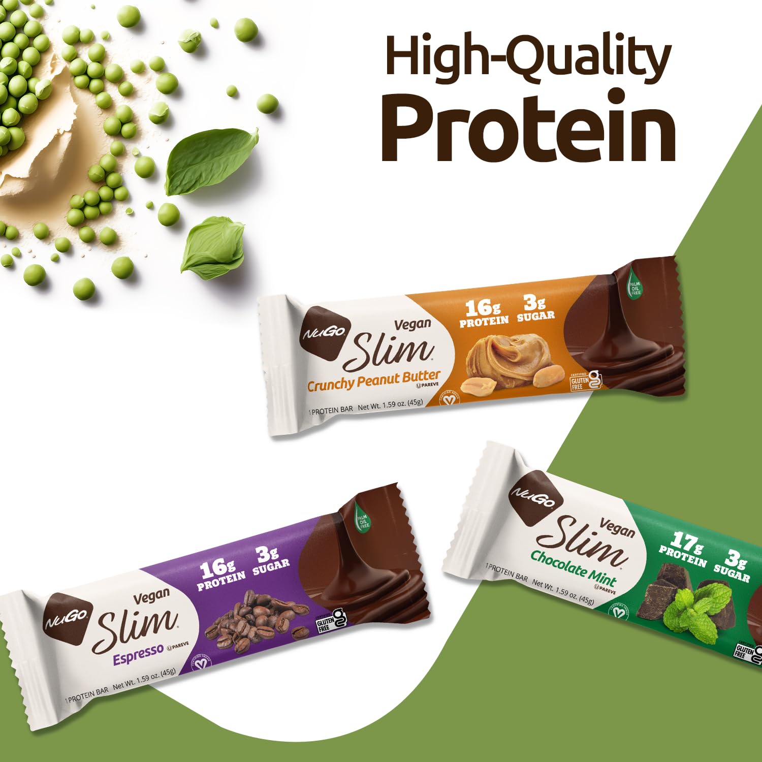 NuGo Slim Dark Chocolate Espresso, 16g Vegan Protein, 3g Sugar, 7g Fiber, Low Net Carb, Keto Friendly, Gluten Free, 12 Count