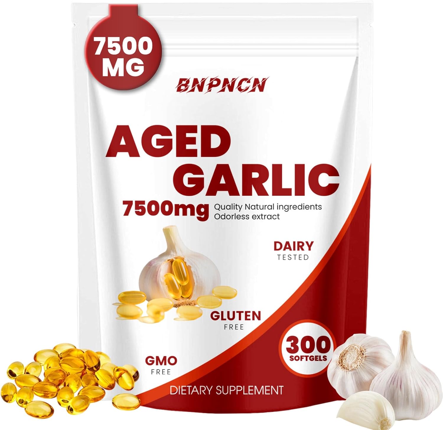 Aged Garlic Extract odorless 7500mg,Non-GMO, Gluten-Free | Supports Immune Health | Grown Allium Sativum Bulb | Potent Antioxidant Supplement,300 Softgels (1)