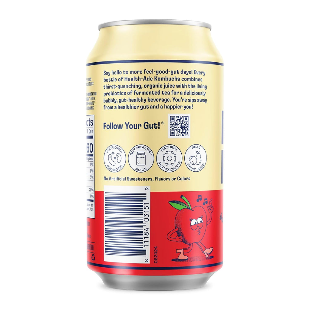 Health-Ade Pink Lady Apple® Kombucha, Organic Drink, 12-Pack (11.5 Fl Oz Cans) - Fermented Tea with Probiotics, Non-GMO, Vegan, Gluten-Free
